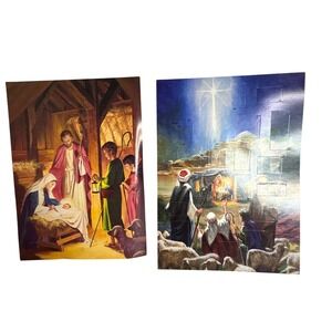 2 Vtg Autom‎ Nativity Scene Advent Calendar Christmas Religious Family Tradition